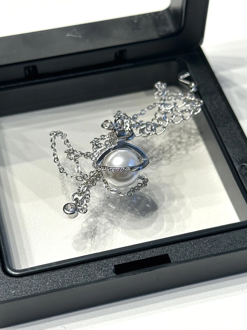 坠链均925银仿珍珠 土星925银百搭精致珍珠项链