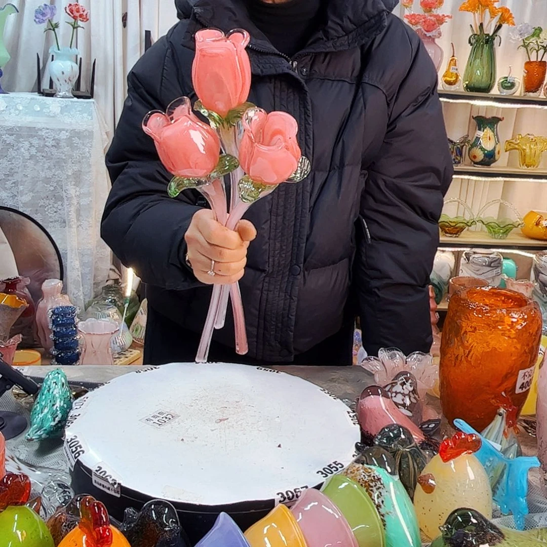 3朵玫瑰家悦美居琉璃摆件