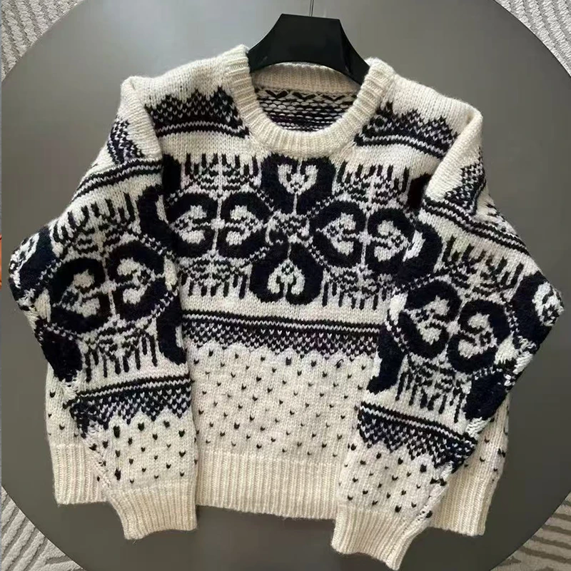 《347》南油高定时尚百搭重工刺绣撞色长袖气质休闲针织