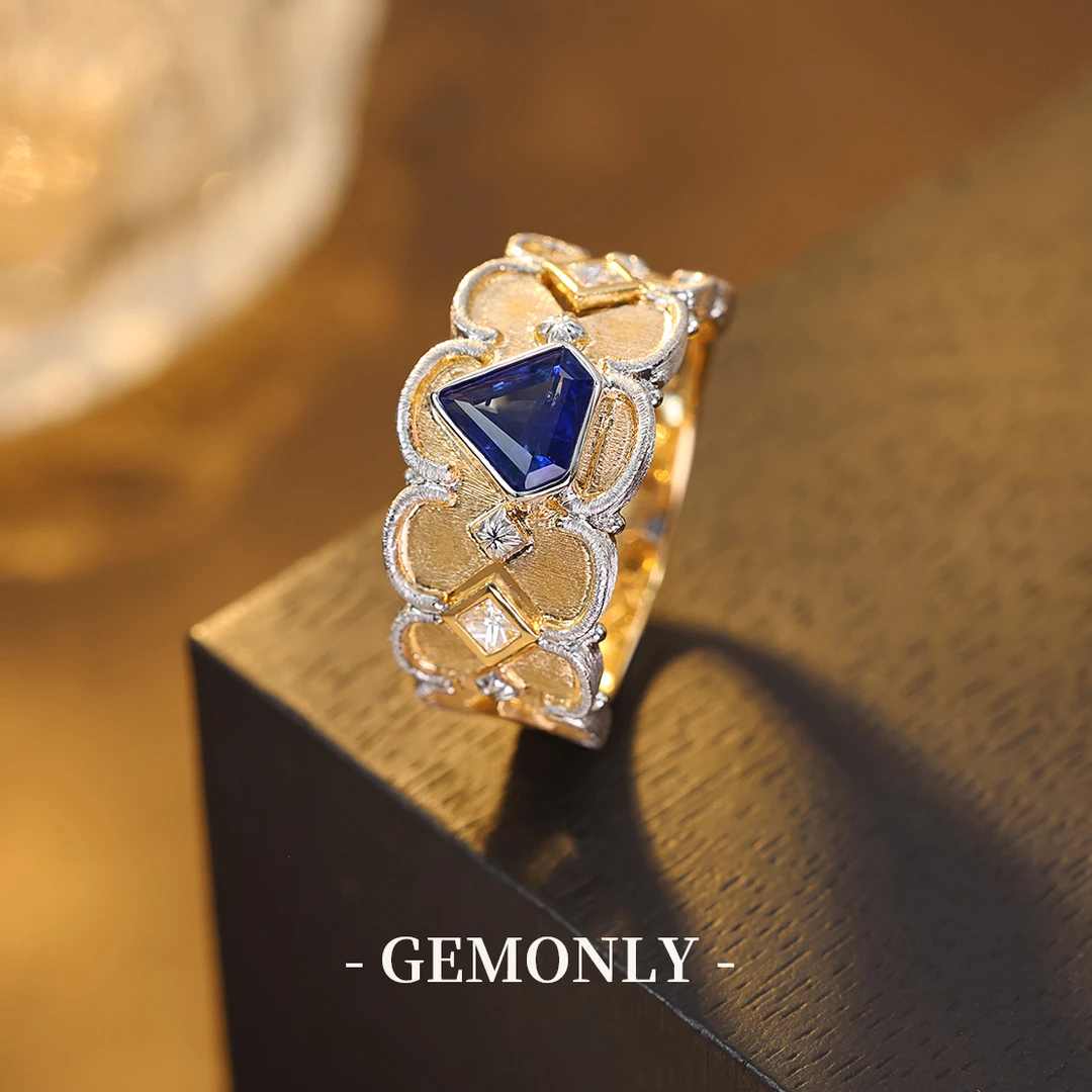 GEMONLY｜18K金天然蓝宝石戒指0.86ct时尚拉丝布契拉提