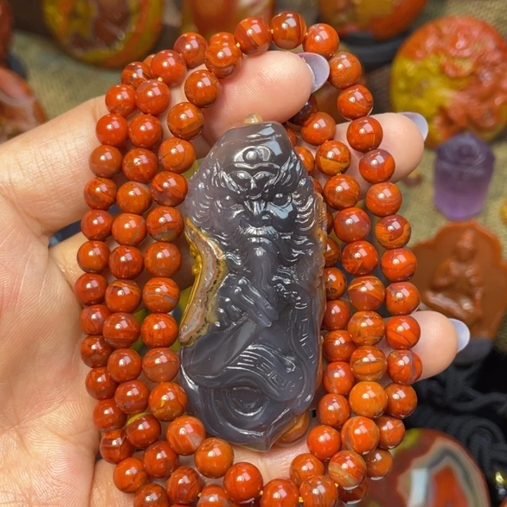 玛瑙/玉髓足银镶嵌珠宝奇石北票黑冰钟馗4888送108粒