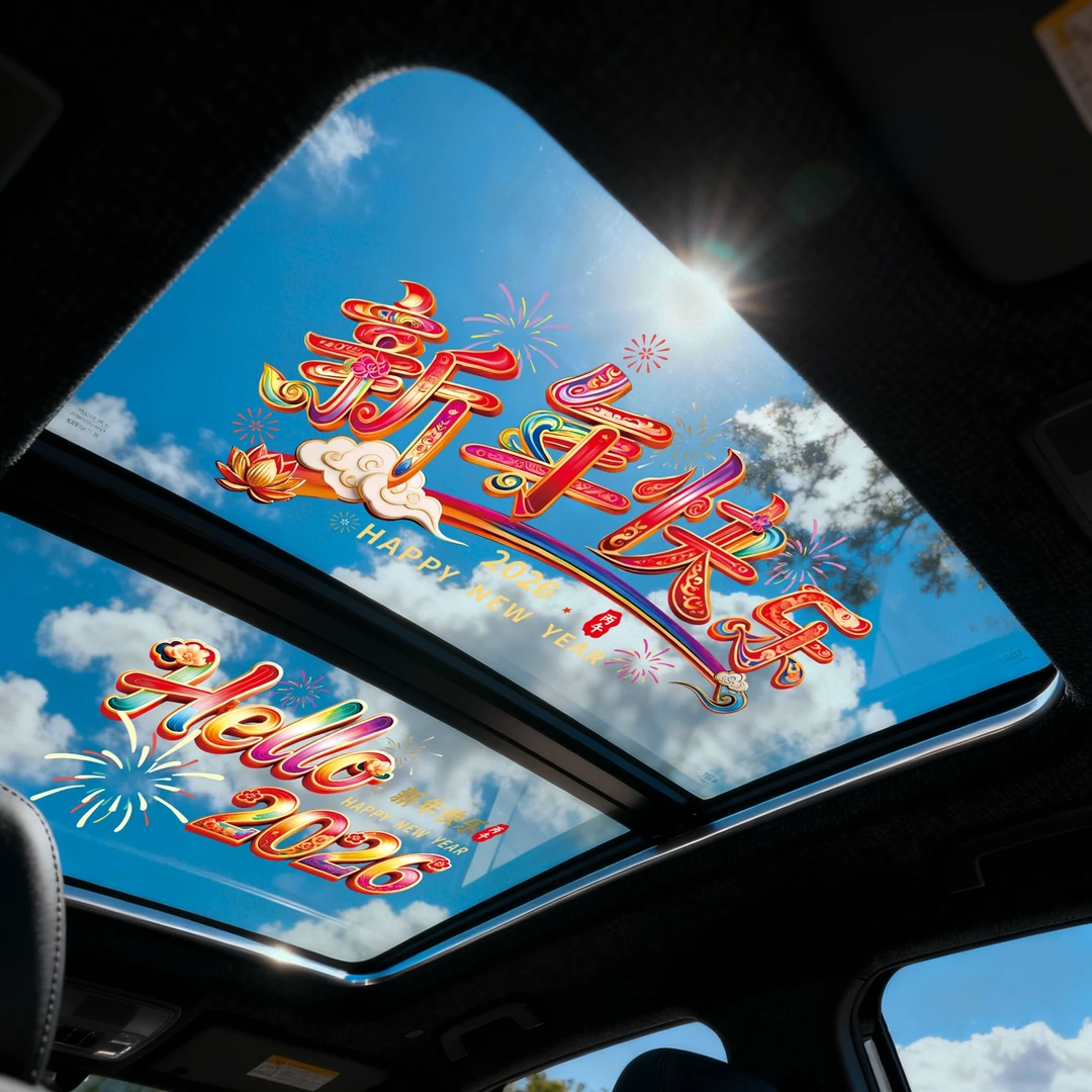 2026马年一路平安车贴新年快乐春联马上暴富天窗后玻璃电动车贴纸