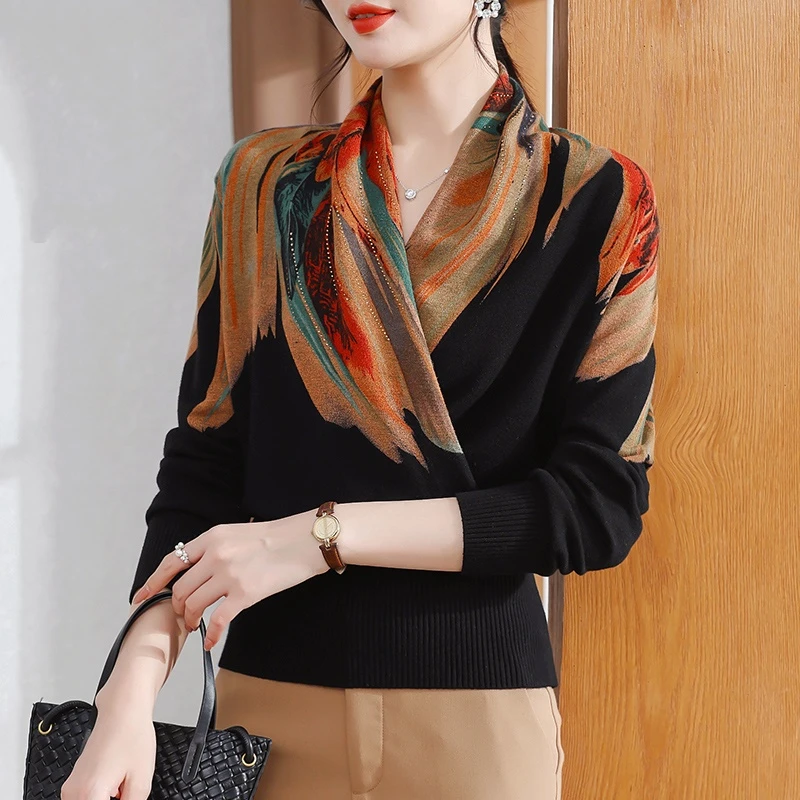 妈妈装时尚印花针织上衣2025春秋中老年女装阔太太气质打底毛衣