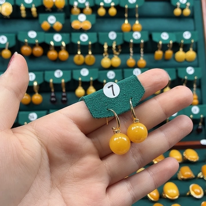 琥珀银S925镶嵌耳饰