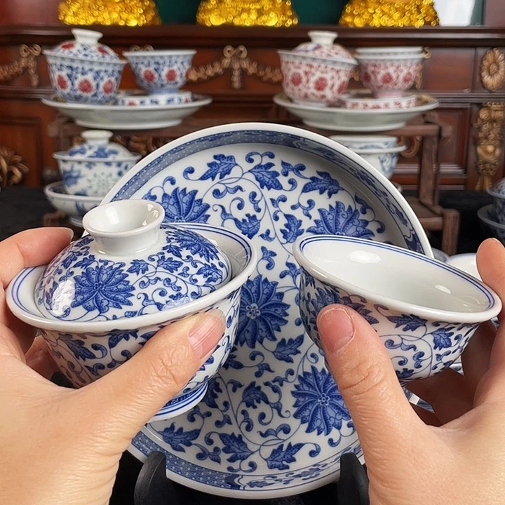 缠枝莲三件套茶具