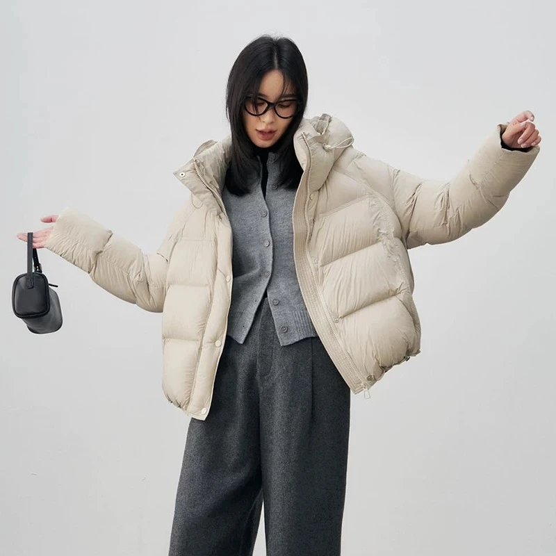 2025冬新款90白鸭绒泡芙柔软加厚保暖连帽简约韩系羽绒服女
