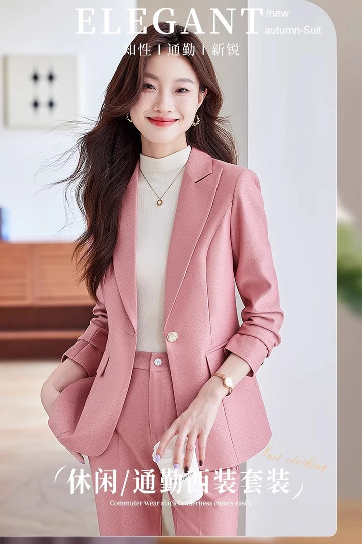 0269流行新色系西装套装职业出游主持人正装韩版通勤两件套