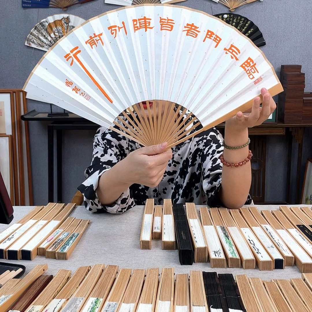 国画95寸玉竹-纯手绘-文玩扇骨（默认粘好）临兵