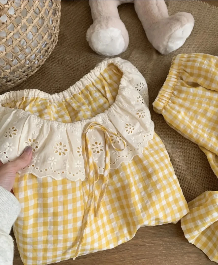 睡衣女春秋季少女甜美蕾丝花边格子长袖长裤家居服套装2025