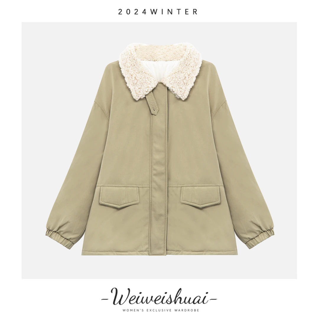 【广州微姐】韩系毛领棉衣女复古设计感加厚冬季新款上衣8867