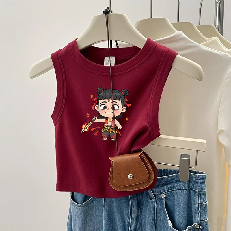 夏季新款儿童纯棉背心男女童卡通休闲上衣哪吒中小童动漫坎肩童装