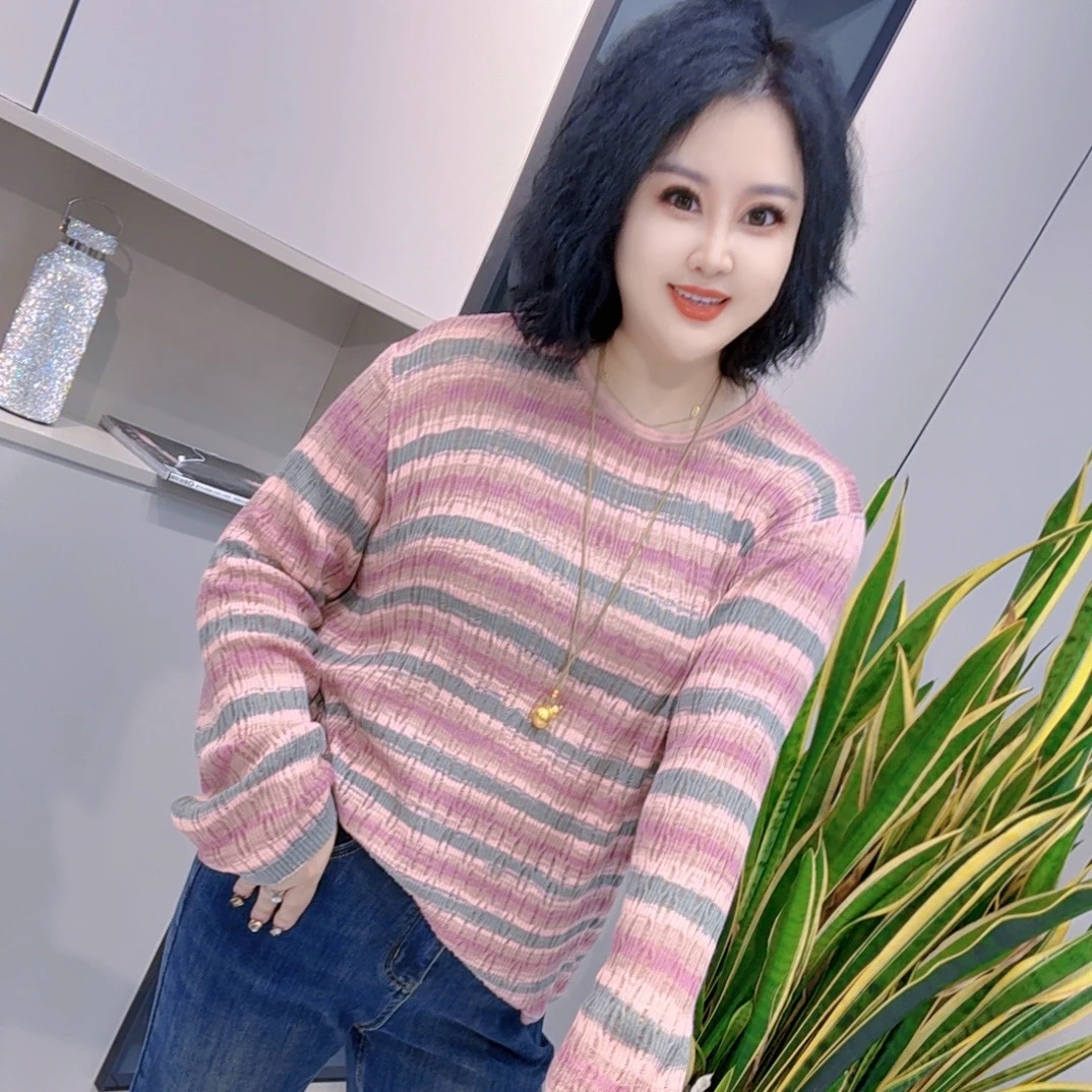 【娟姐精选】2691欧货网红时尚洋气减龄欧版炫彩条纹针织衫