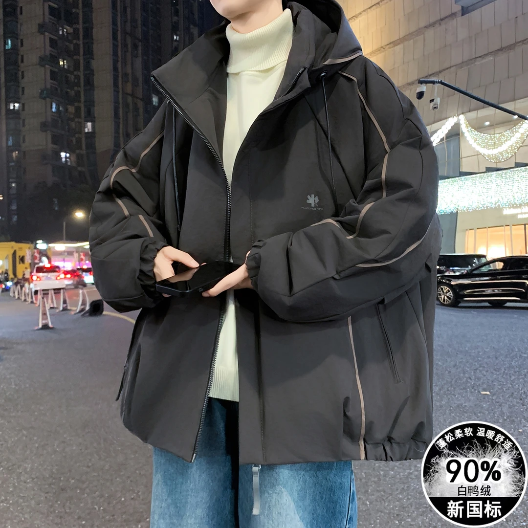 羽绒服男款冬季加绒加厚白鸭绒外套港男生风工装防寒服青少年男装