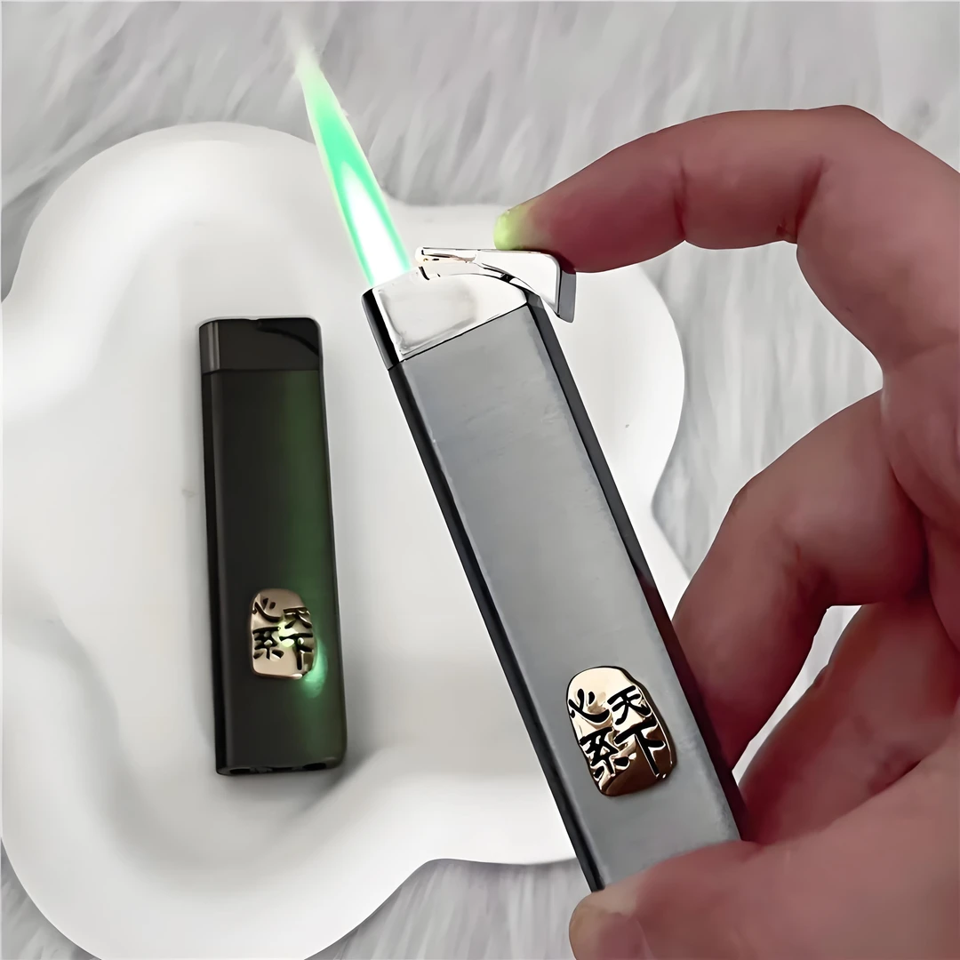心系天下充气绿色火焰打火机防风创意新款2025年火爆款网红款整蛊