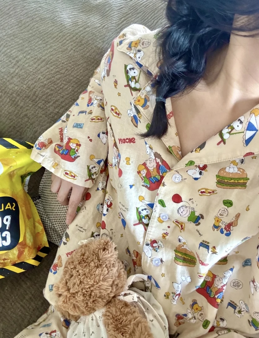 秋季新款长袖全棉双层纱家居服套装可爱甜美套装长袖韩版100棉