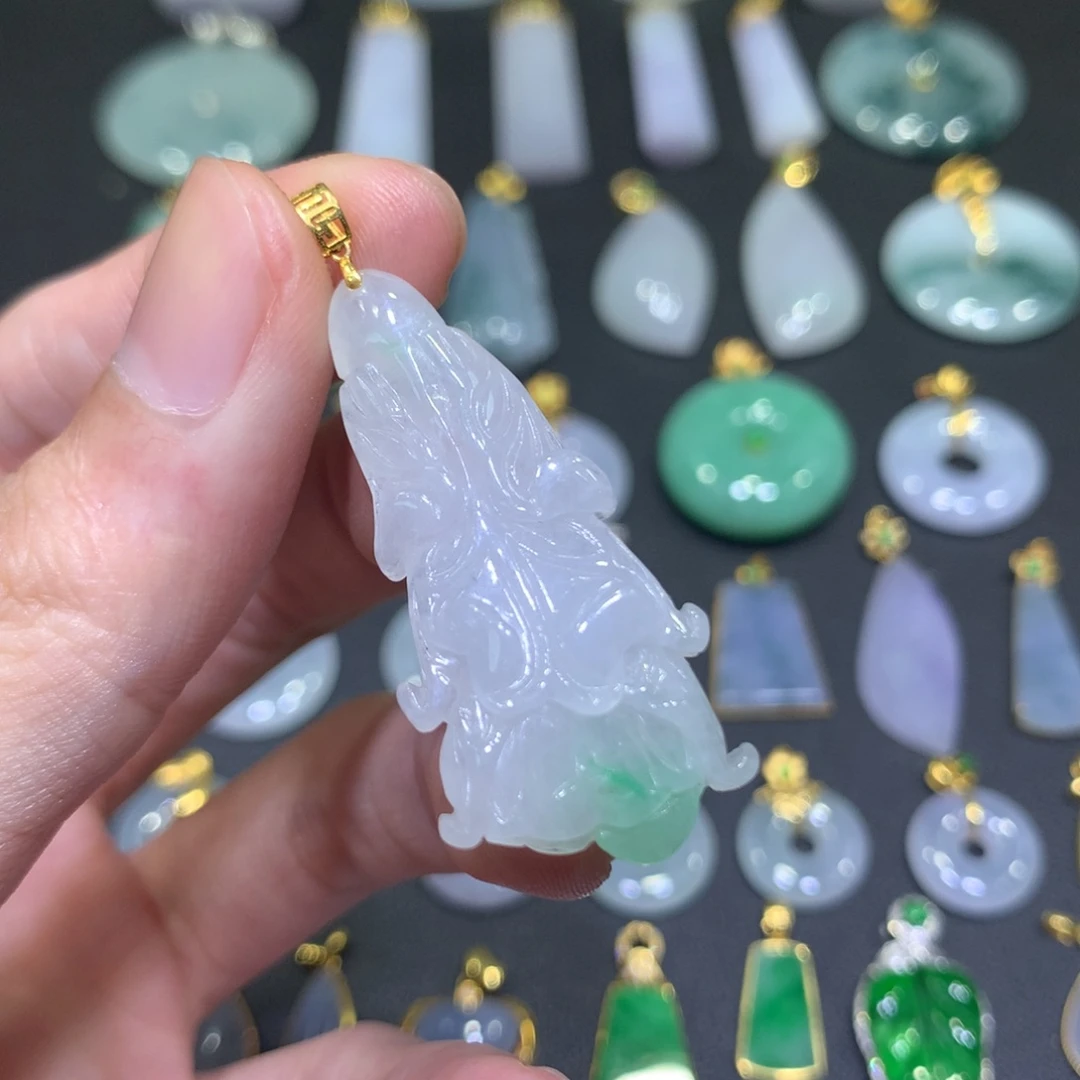 翡翠18K金镶嵌吊坠(不含链)