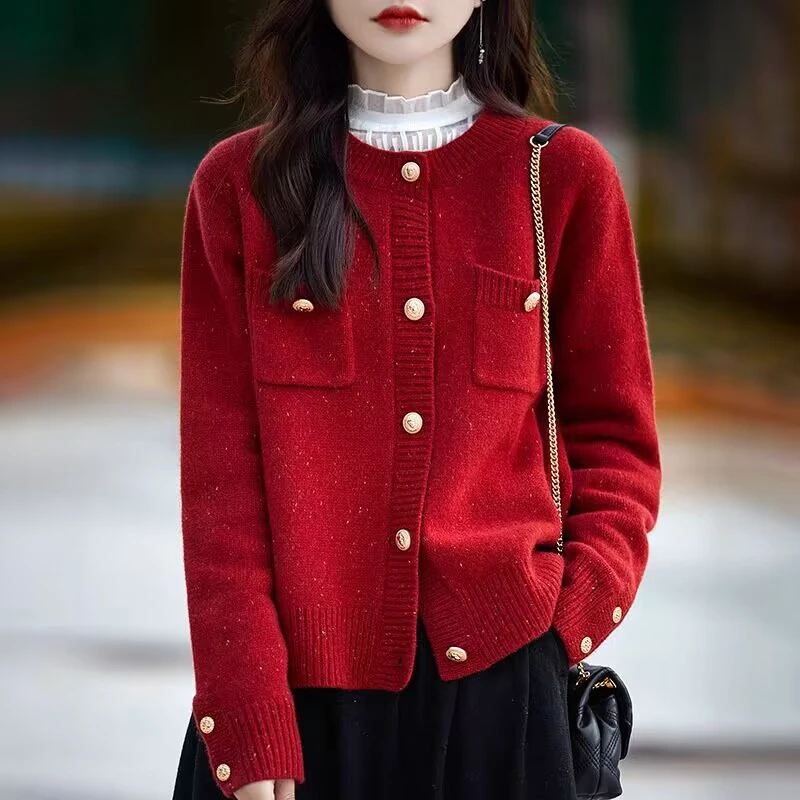 JY#洋气针织毛衣开衫女圆领亮丝外套宽松小香风外搭上衣DY7561