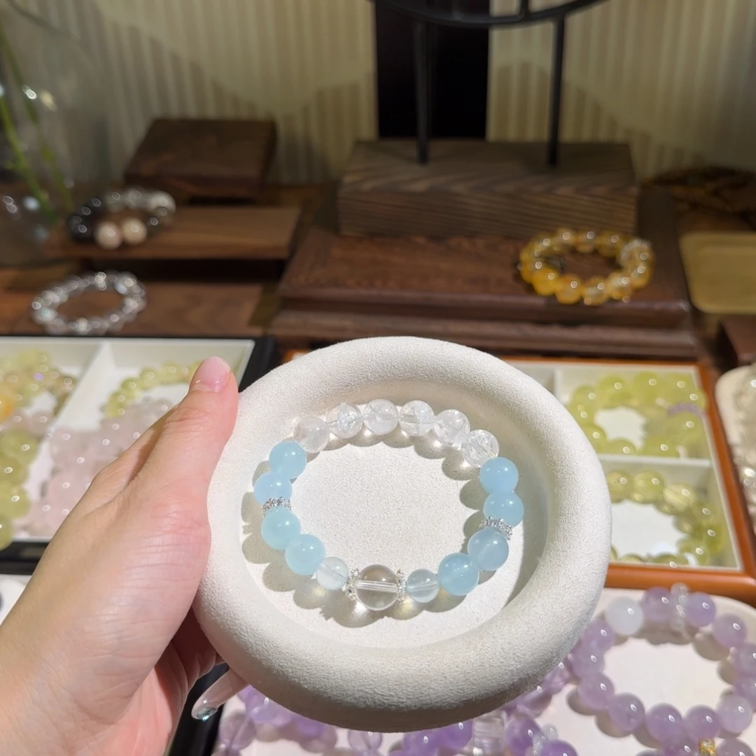 瓜***酱未镶嵌手链水晶海蓝宝白阿塞