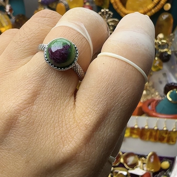 琥珀银S925镶嵌戒指