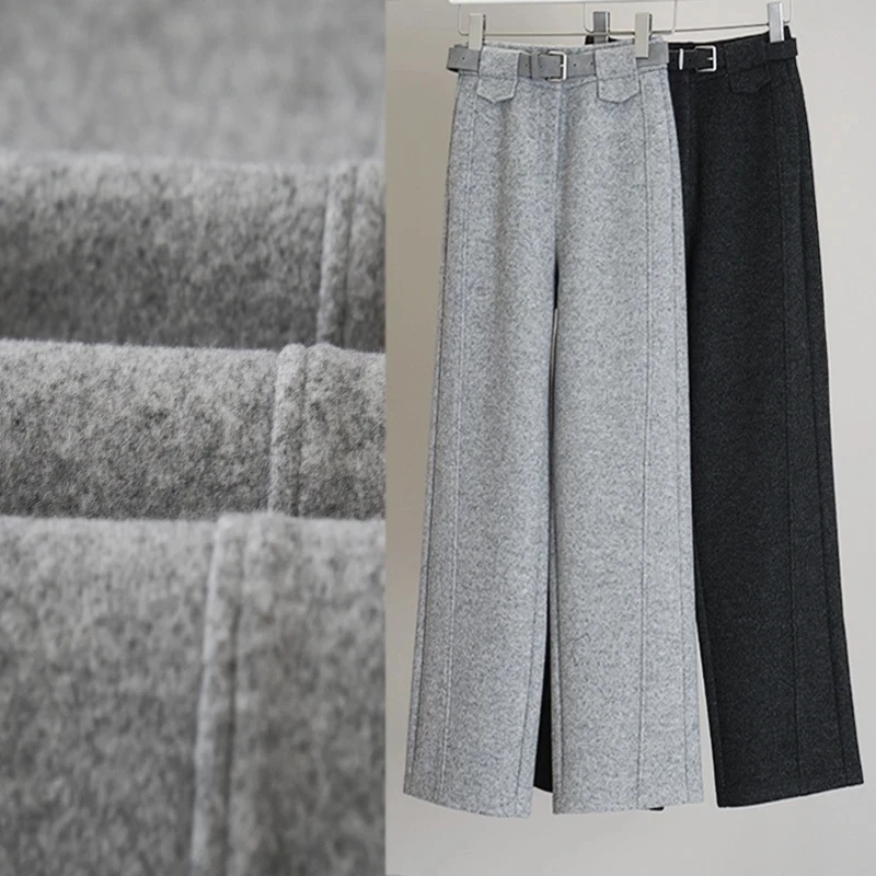 2025羊毛裤显瘦直筒裤厚款窄版阔腿裤秋冬休闲裤高腰时尚百搭