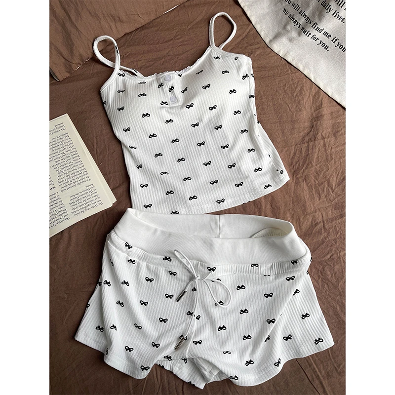 【韩版纯欲】甜美少女自带胸垫吊带睡衣女春秋季时尚家居服三件套装