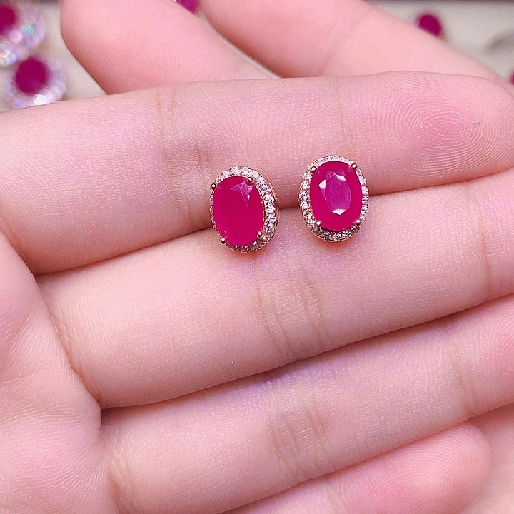 耳饰红宝石银S925镶嵌