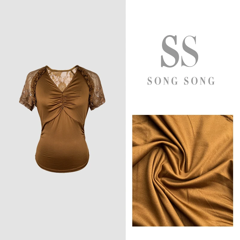 SONG-原创【上衣-玫瑰花蜜】重工拼接蕾丝时尚V领显瘦短袖