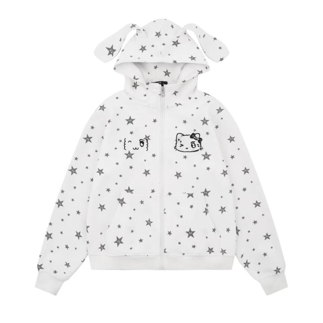 开衫印花连帽运动经典甜美印花卫衣学院风休闲星星