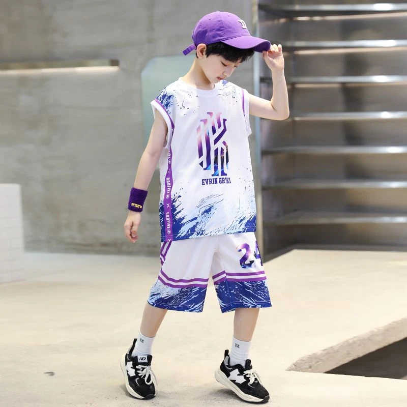 男童夏装套装新款中大儿童速干无袖背心运动球衣男孩夏季篮球服潮