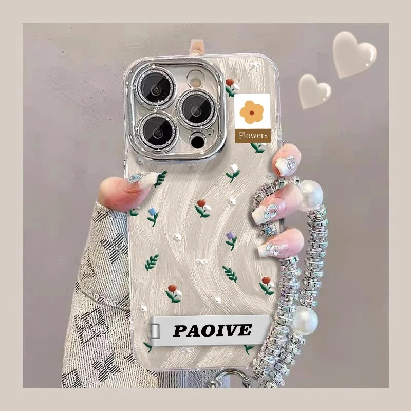 适用苹果16pro手机壳闪粉镜头膜网红女款轻奢高档带支架手链ins风