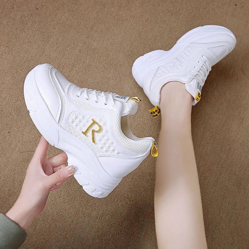 夏季新款透气网面休闲运动老爹鞋子女单鞋内增高科二练车专用鞋