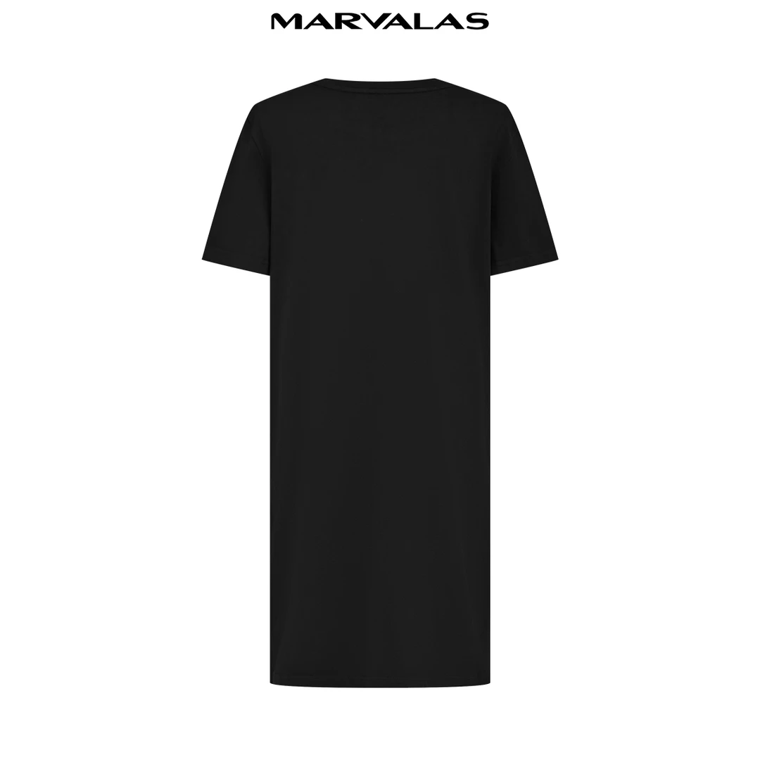 【曼德诗】曼德诗全棉连衣裙2024夏季新款珠片提花直筒T恤裙女