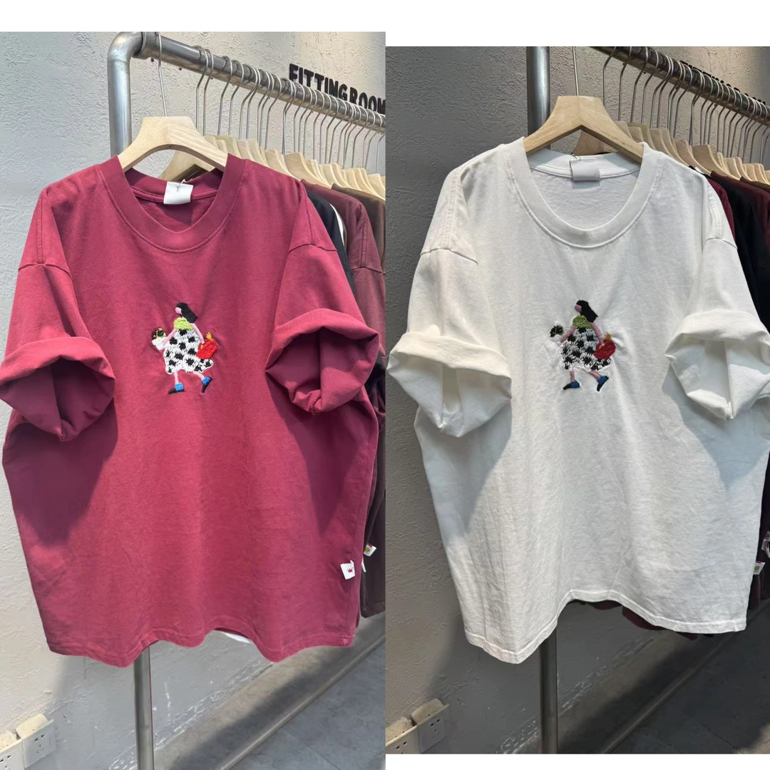 9179秋季新款韩版小女孩刺绣宽松休闲圆领磨毛短袖T恤女