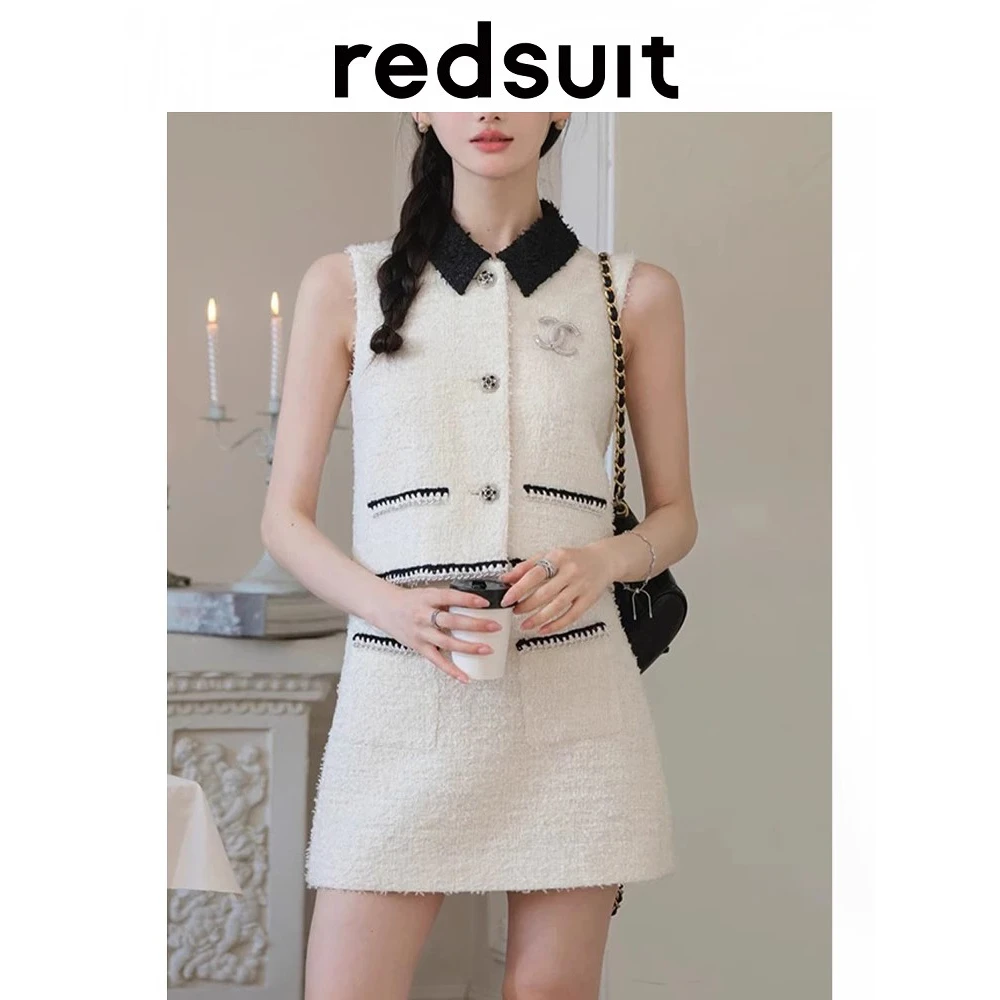 redsuit 富家千金风黑白撞色粗花呢小香风外套+时髦都市半裙套装