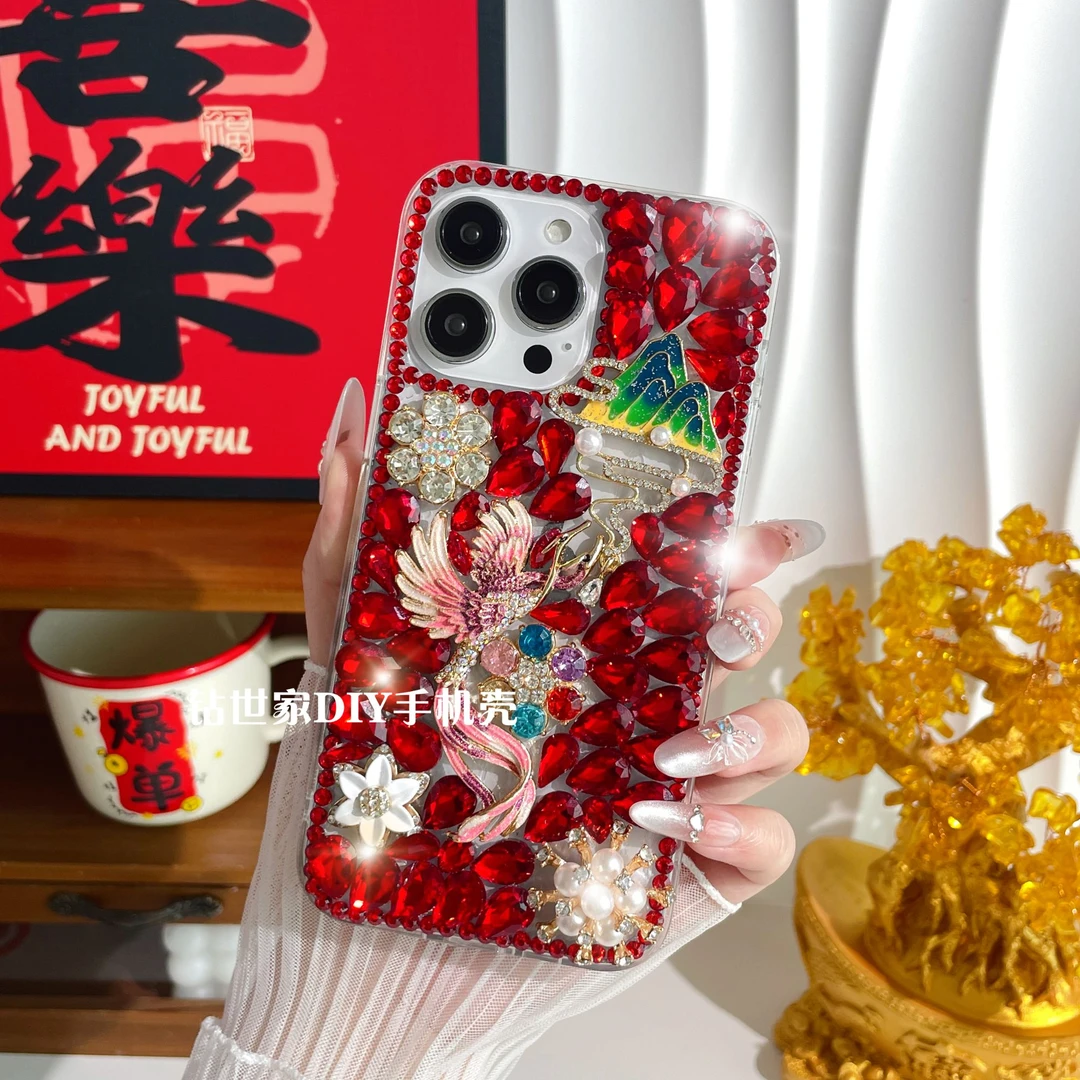 适用苹果16/华为/vivo/OPPO满钻2025年新款凤舞过年氛围感手机壳