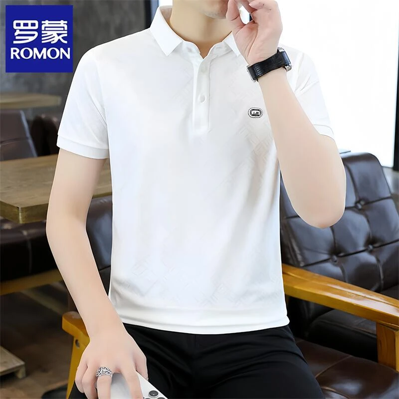Romon/罗蒙新款翻领短袖t恤夏季高端轻奢百搭男士休闲POLO衫潮流