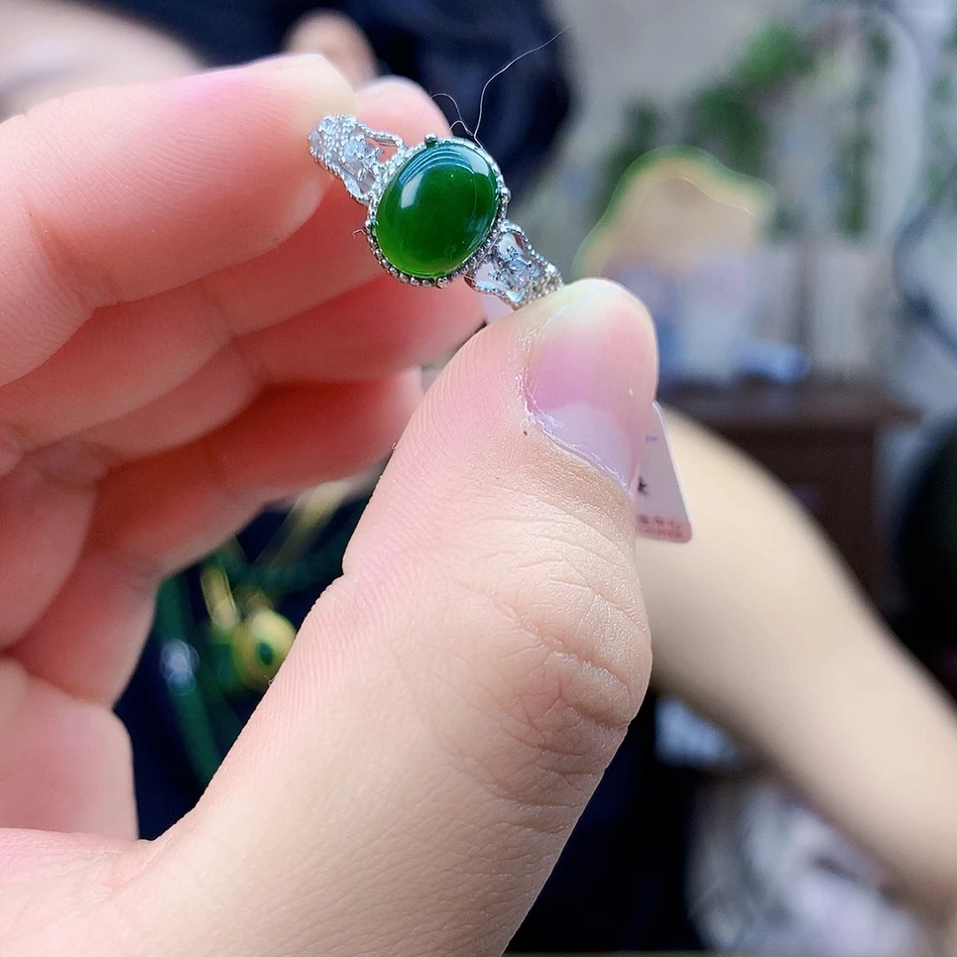 和田玉（碧玉）银S925镶嵌吊坠(不含链)戒指