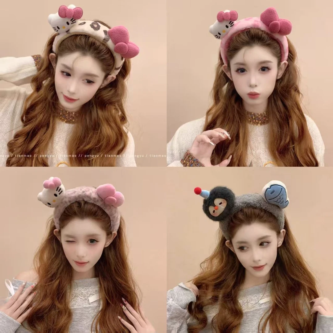 豹纹Kitty甜美可爱毛绒发箍女蝴蝶结2025新款洗脸少女高颜值头饰