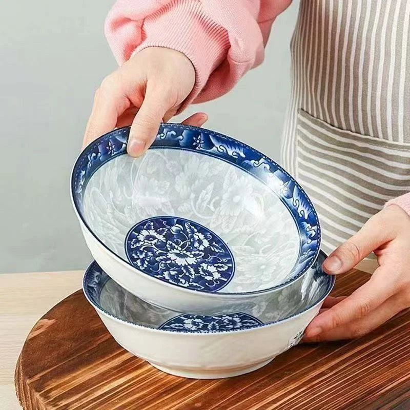 瓷县令 青花7英寸航空碗家用喝汤陶瓷釉下彩面碗可进微波炉中式