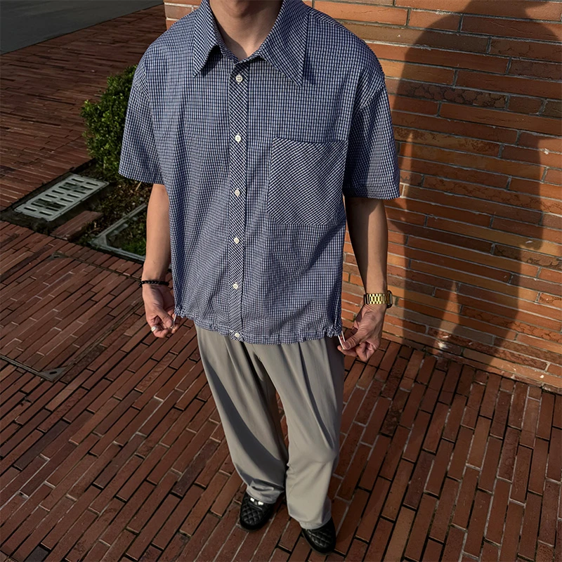 ZOZOFOREST【3235】“Royal Blue”MIU系蓝格子松弛通勤复古短袖衬衫