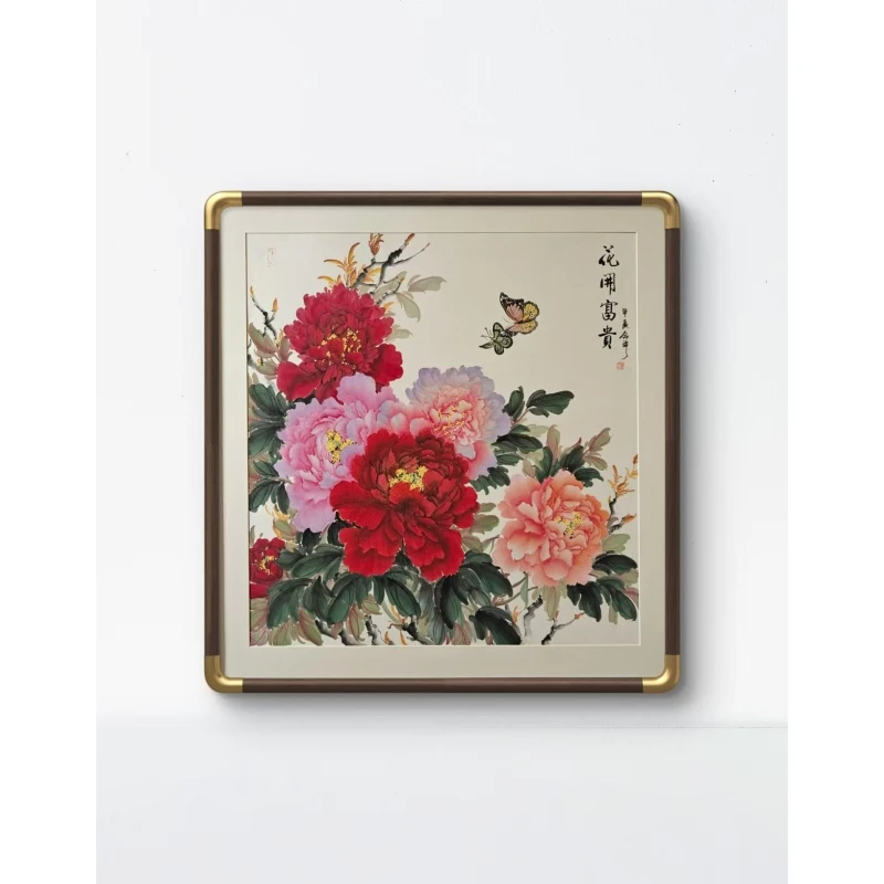 念琦 手绘带框牡丹《花开富贵》尺寸：82*82CM斗方客厅餐厅艺术传承