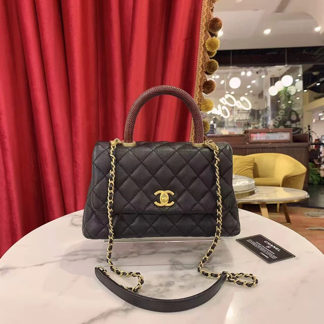 95新 Chanel/香奈儿 cocohandle小号黑金荔枝牛皮单肩包/45646301