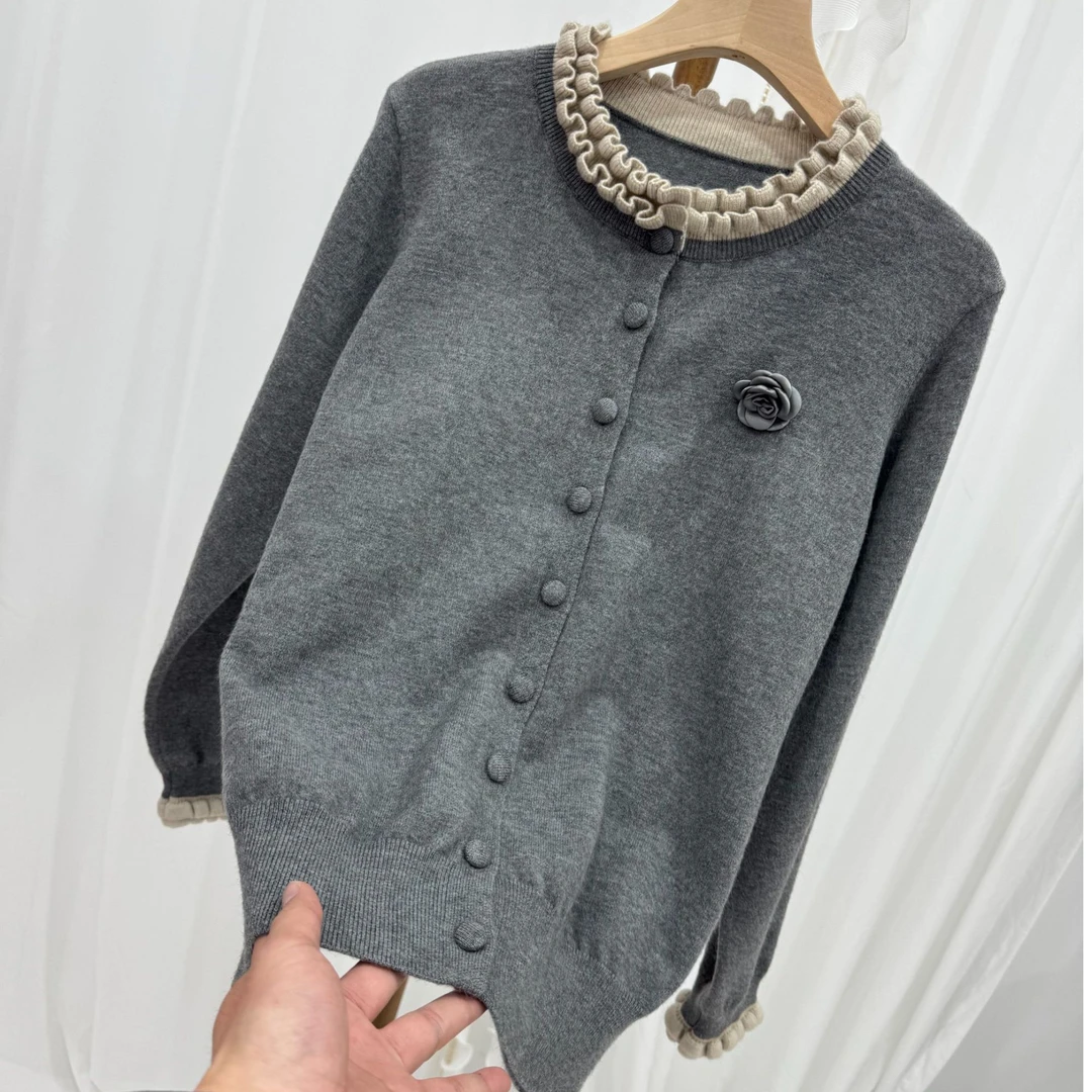 【雾霾灰木耳开衫】水洗羊毛时尚百搭休闲针织衫