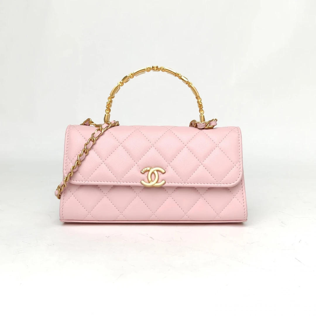 95新 Chanel/香奈儿 【黑黑】22B 手柄Kelly包 粉色 金属手柄