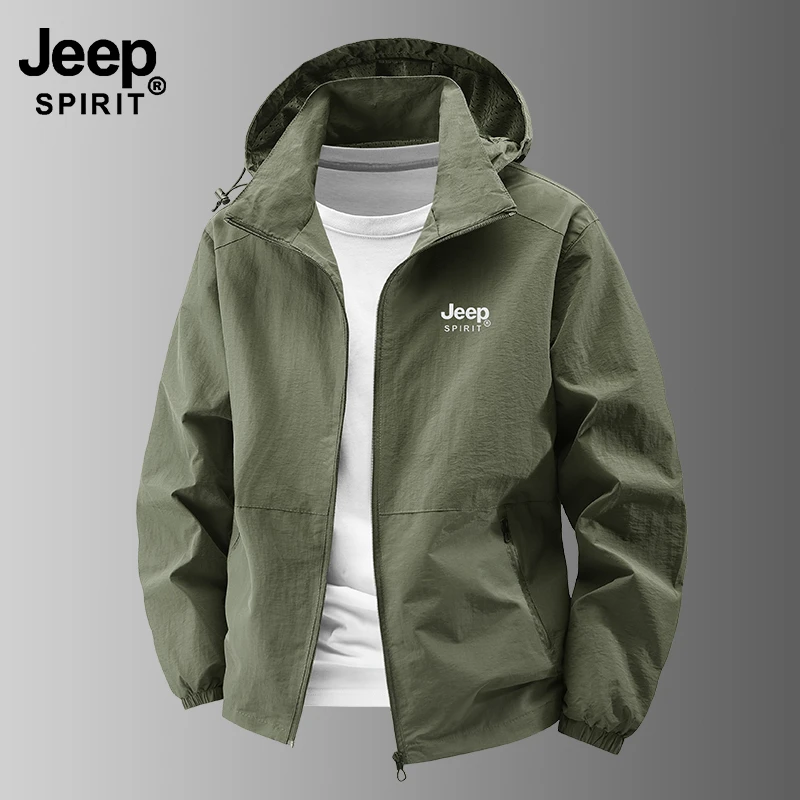 JEEP吉普薄款男夹克防风防水男士外套连帽可拆卸夹克休闲大码男装