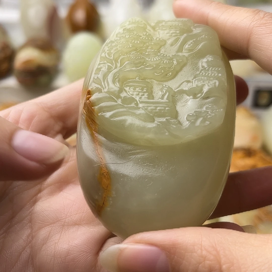 石材方解石摆件微瑕山水