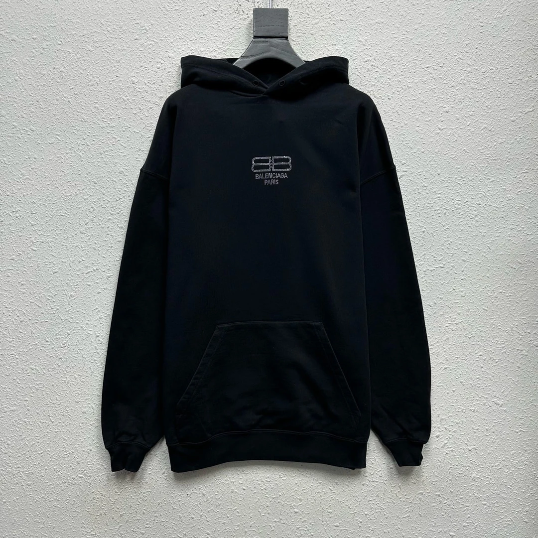 99新 Balenciaga/巴黎世家 锁扣满钻黑色连帽卫衣 尺码/S YH15891