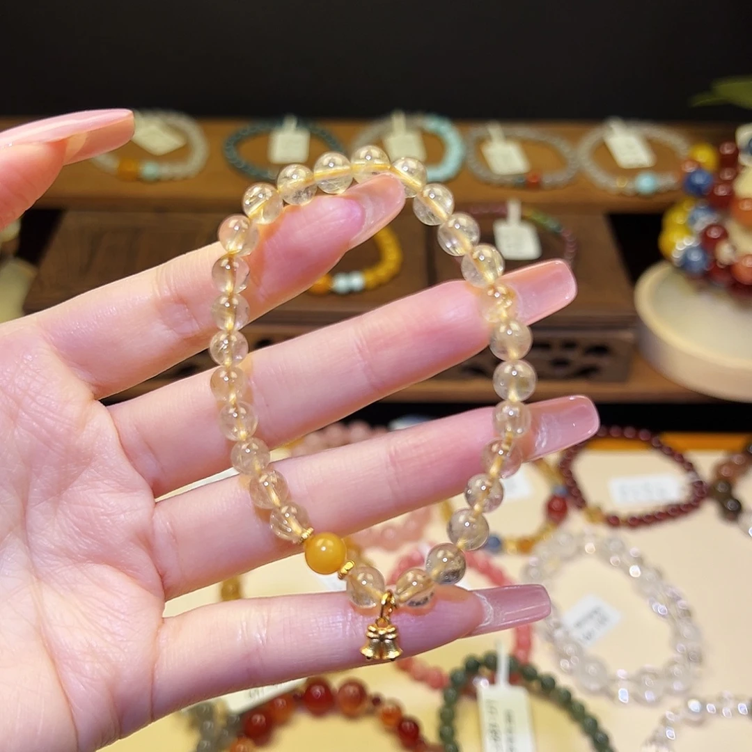 水晶手串银S925镀金镶嵌金发9446