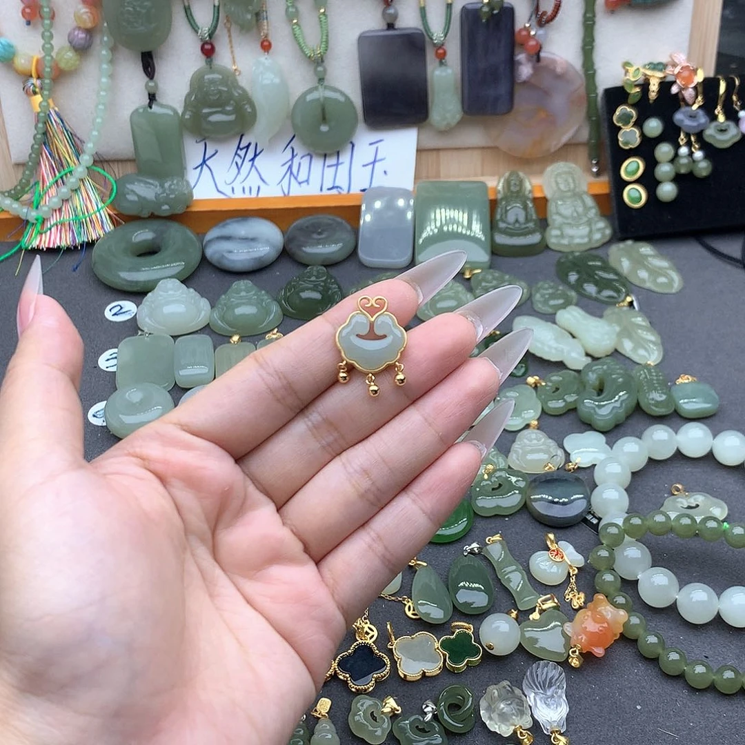 和田玉银S925镶嵌吊坠(不含链)