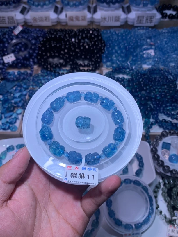 天然辰砂天然水晶海蓝宝精致貔貅情侣手链